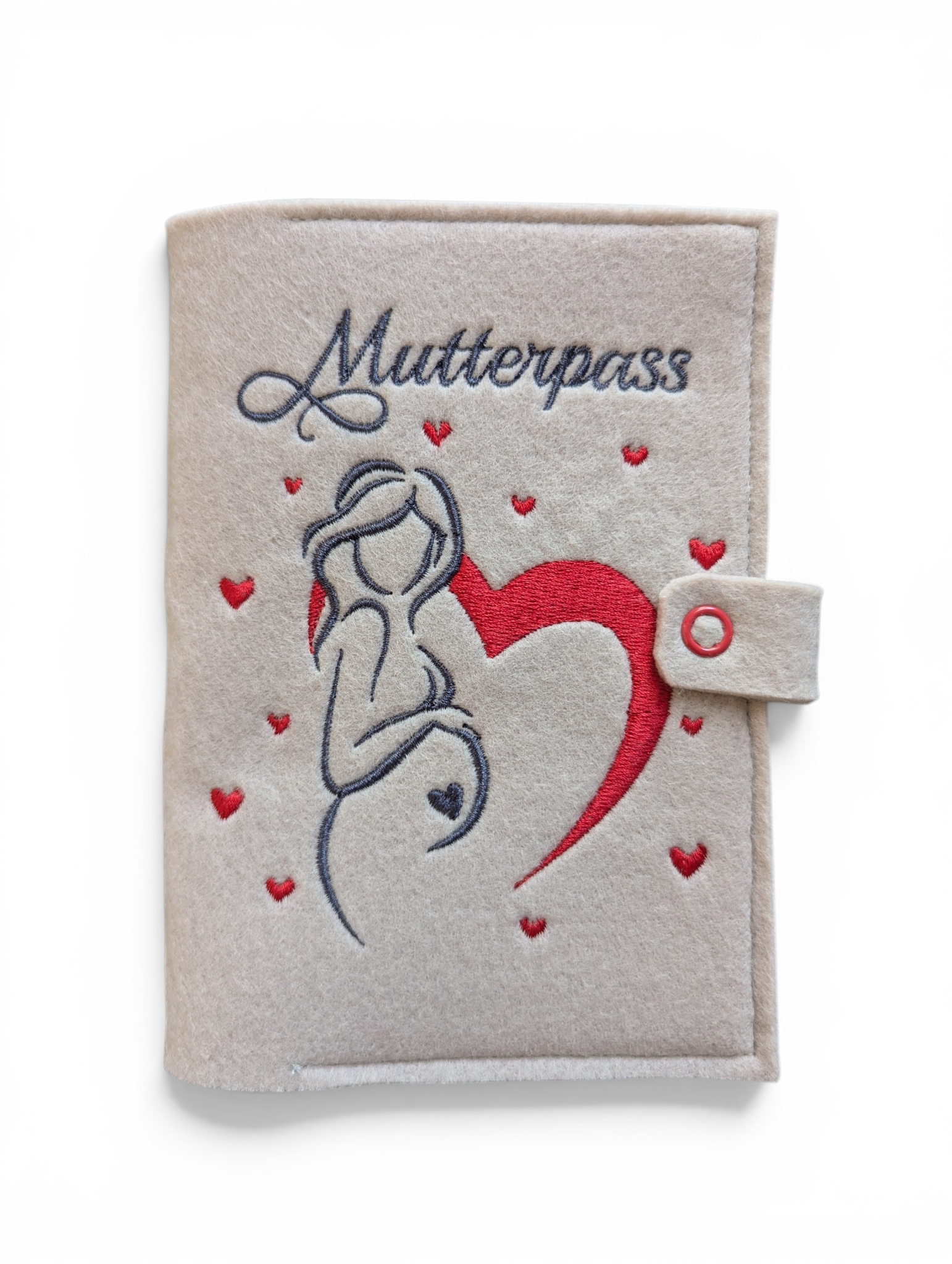 Elegante Mutterpasshülle in Hellbeige mit liebevollem Schwangerschaftsmotiv