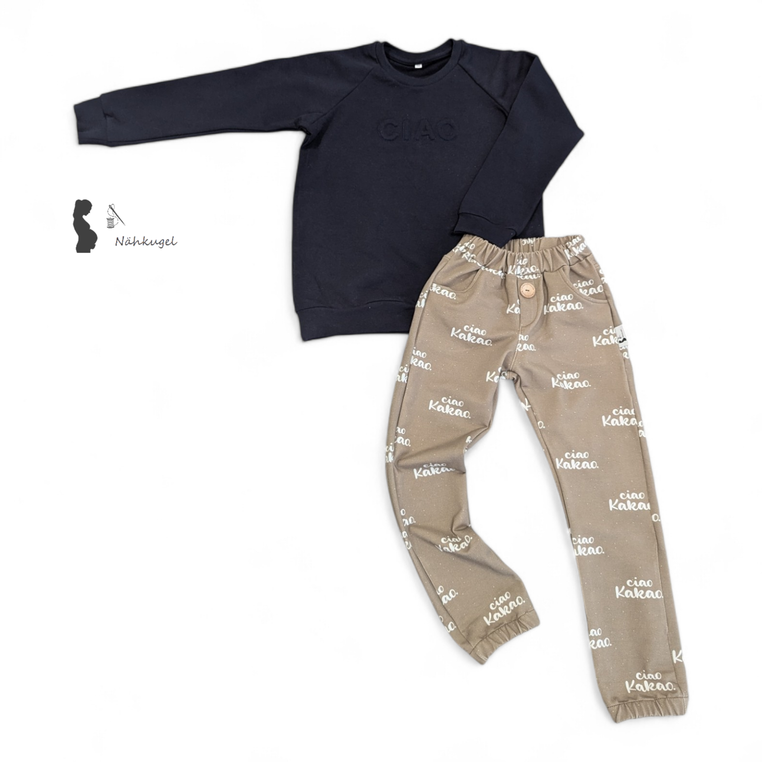 Set aus Raglan-Pulli und Hose - Stylisches Outfit mit „Ciao“-Details Gr. 116